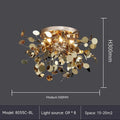 Stainless steel bar tree blade chandelier with eight G9 lights, shown in D380 x H450 mm and D500 x H450 mm sizes