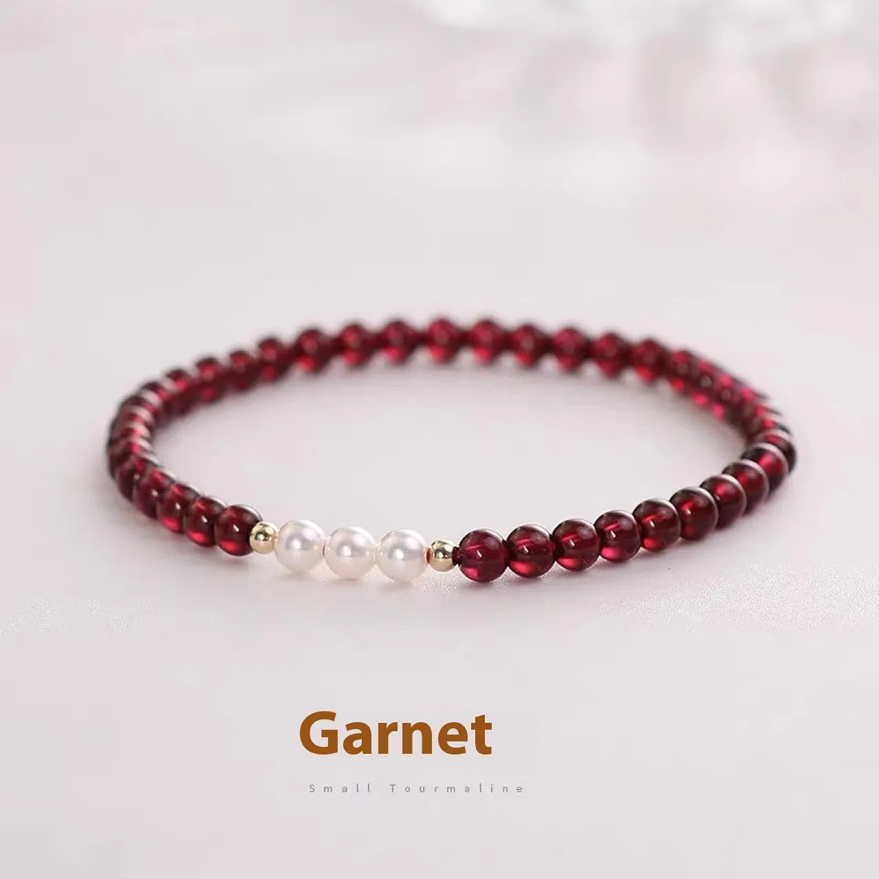 Women's 3mm new Chinese garnet style crystal bracelet with artificial pearl accents