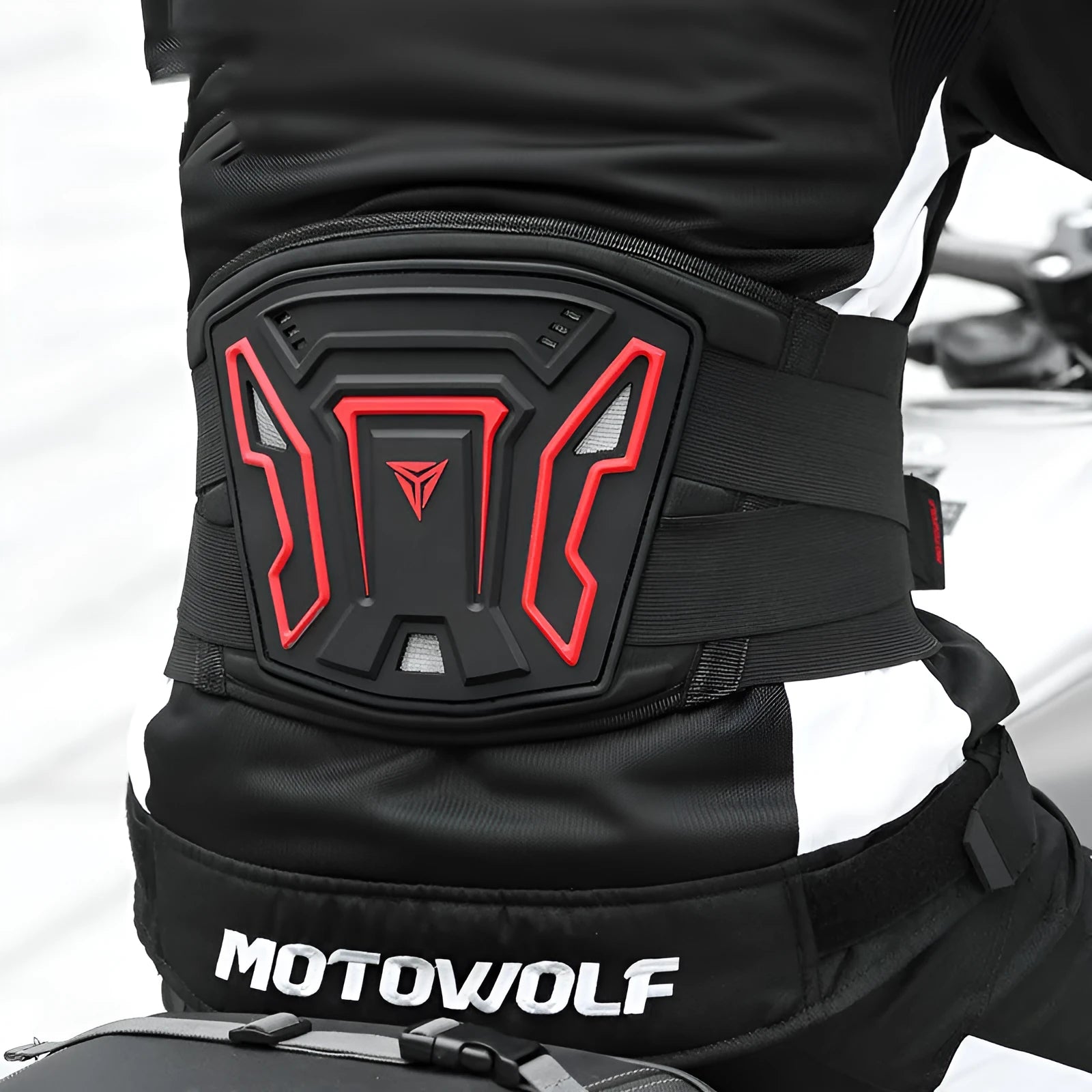 MDL1028 motorcycle waist support waistband in black or red with adjustable harness design