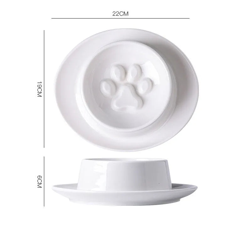 Ceramic anti-choking slow food pet bowl with neck protection in green colour