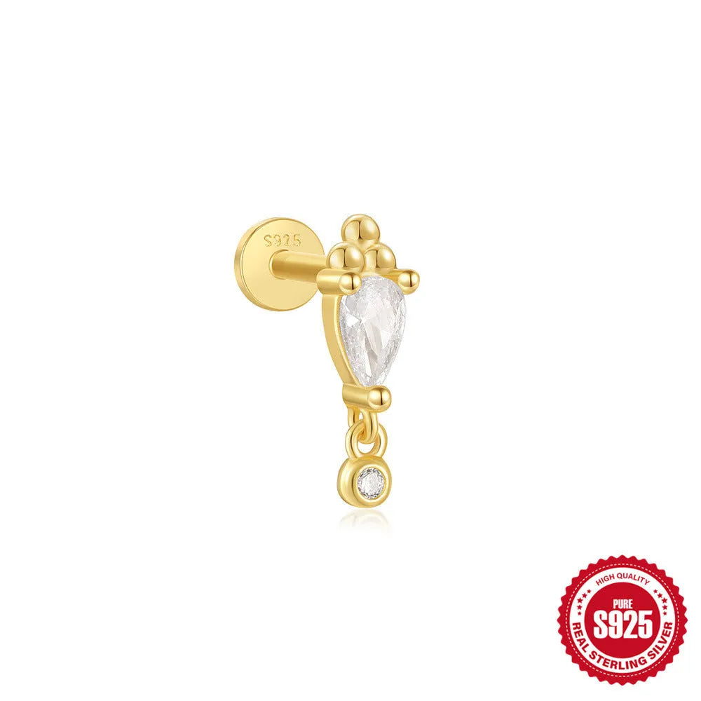 S925 sterling silver ear stud with gold electroplated finish and inlaid tassel design