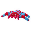 Red teddy bear dog toy for medium and large breed puppies on a neutral background.