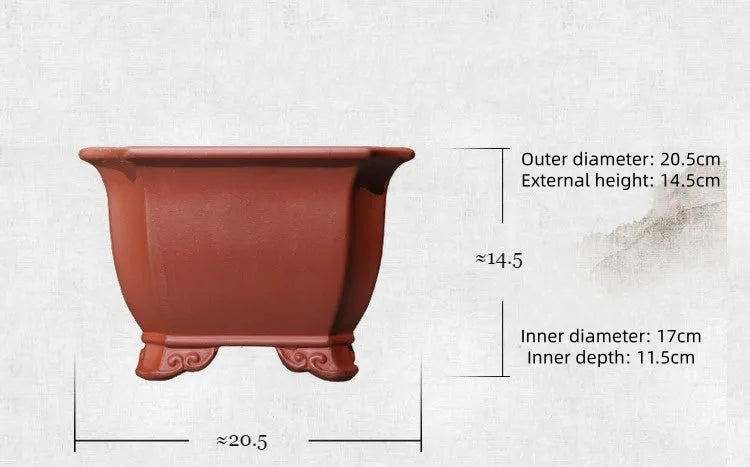 Chinese-style classical indoor bonsai simple purple clay flowerpot in brown, 17x11.5cm