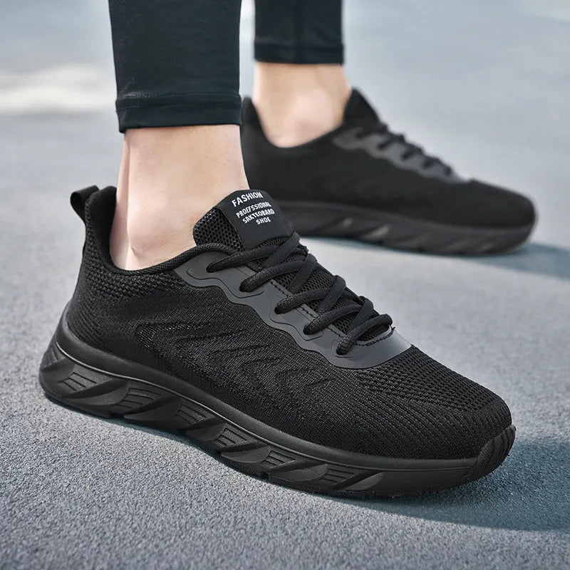 Mesh breathable casual soft bottom shoes for men, round toe, black and white colour, front lace-up