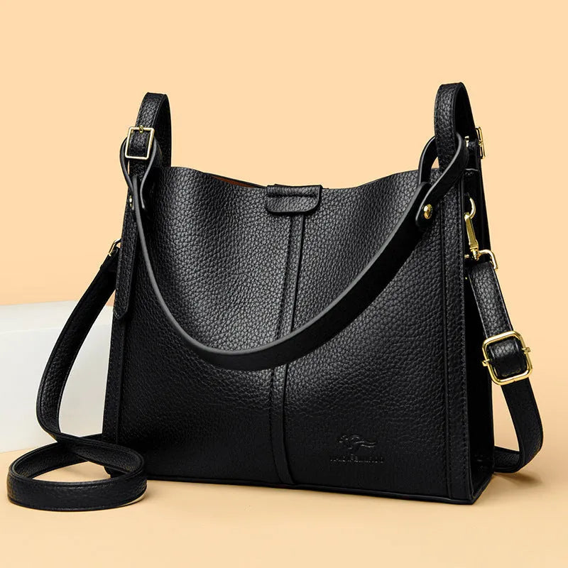Ladies retro shoulder bag in vertical square shape showing PU material construction and internal compartments