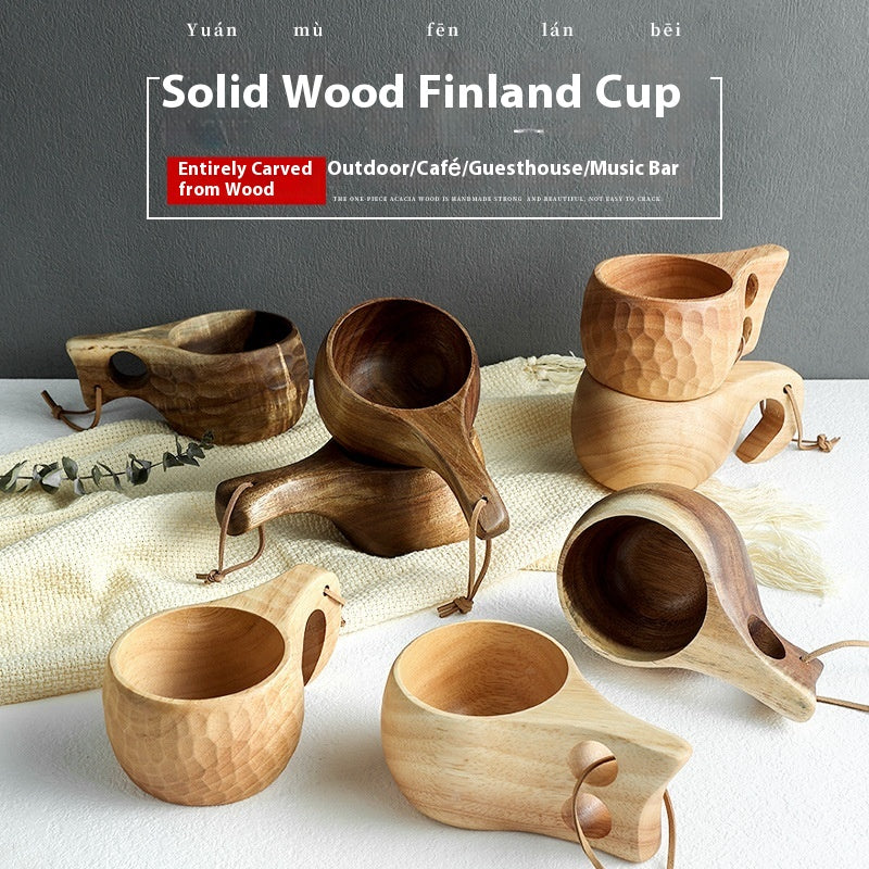 Wooden Breakfast Cup Large Capacity Milk Coffee Mug – Premium Oak Wood Tea Beer Cup with Hanging Rope