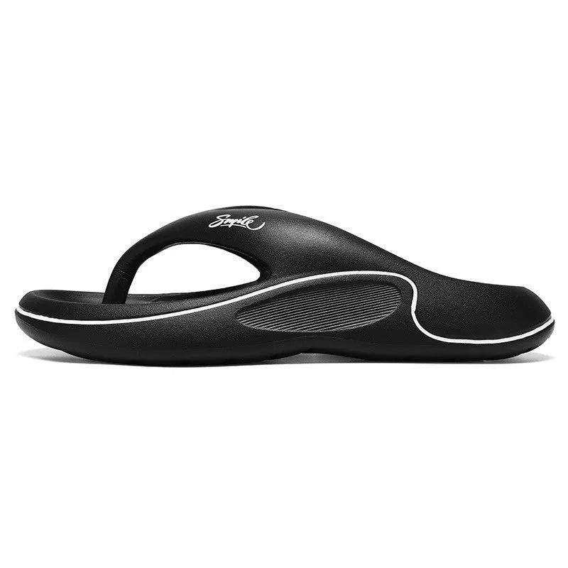 Men's open-toe EVA beach slippers with thick injection-moulded sole in black, khaki, or white, sizes 38-45