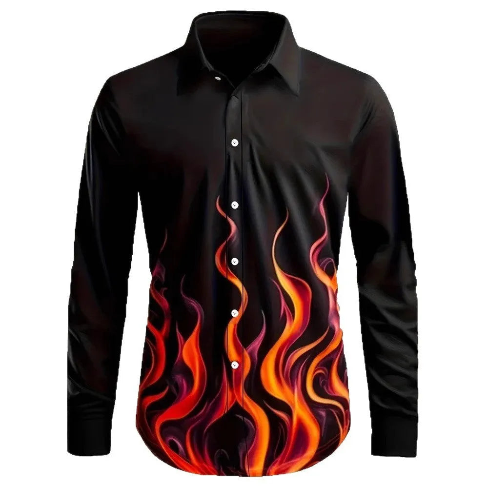 Hawaiian style men's long sleeve shirt with flower pattern in loose cardigan cut
