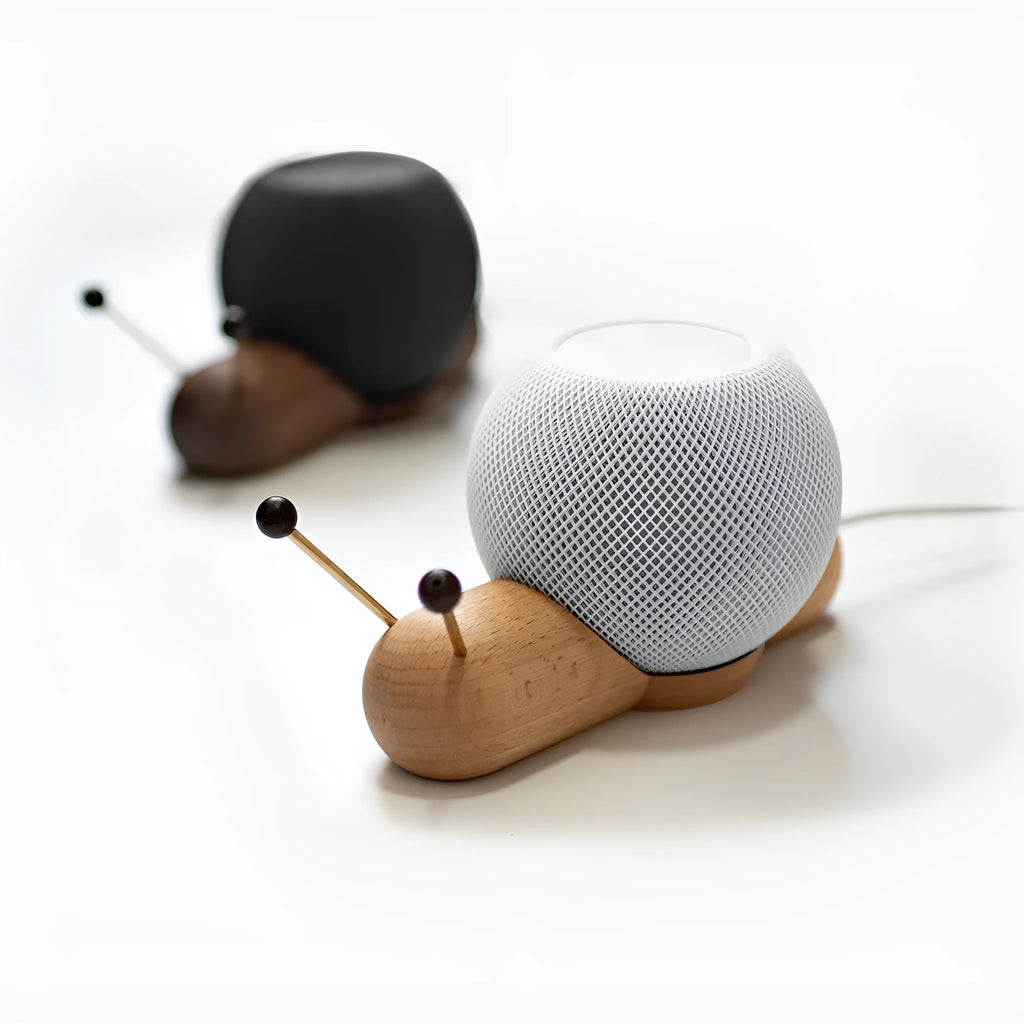 Khaki brown non-slip desktop bracket for holding a HomePod-sized Bluetooth speaker.