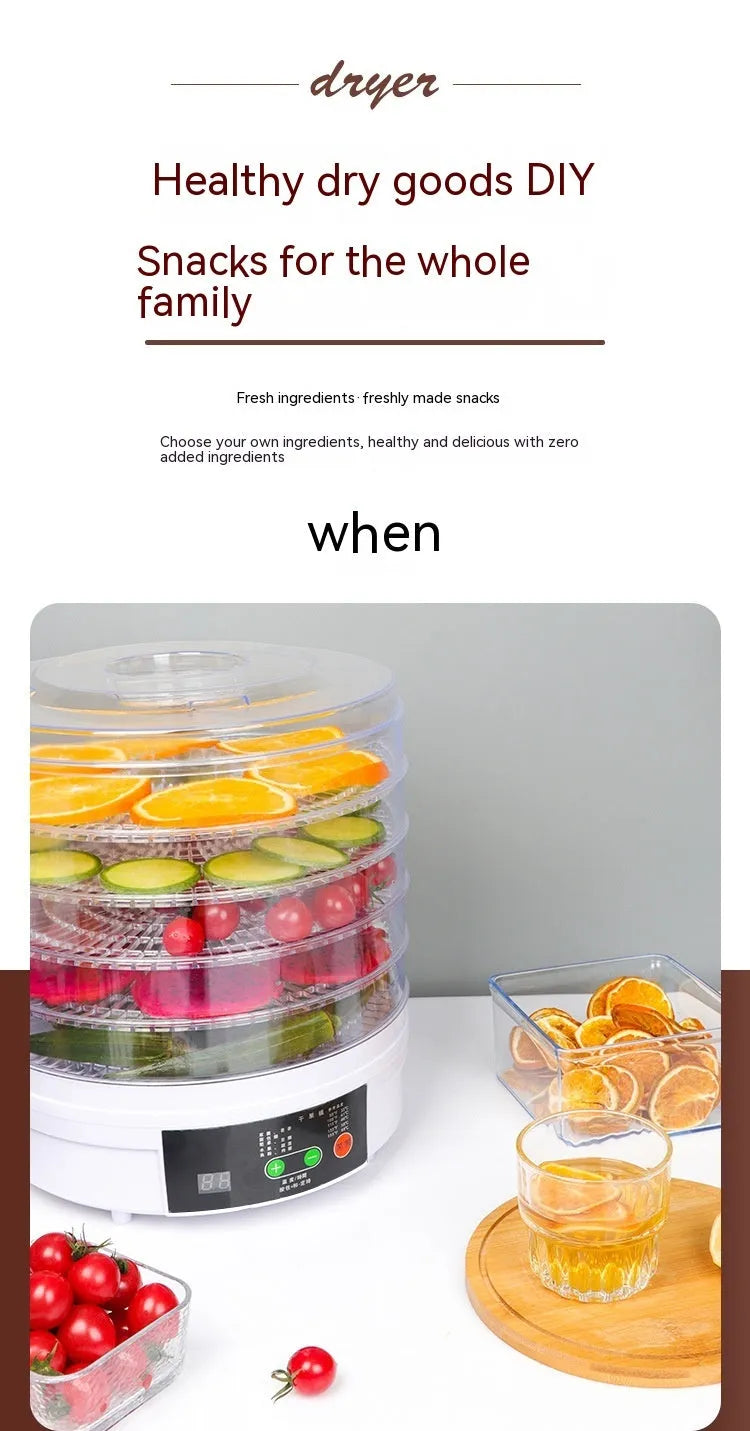Household food dehydrator with multiple shelf layers and international plug compatibility options