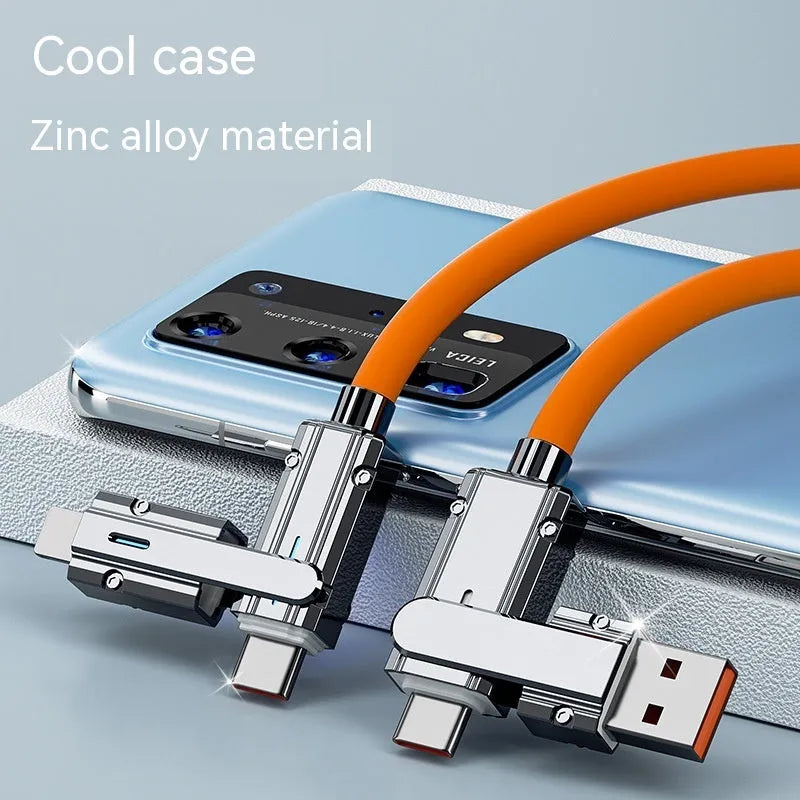 Fast charging mobile phone cable with zinc alloy connectors in orange colour