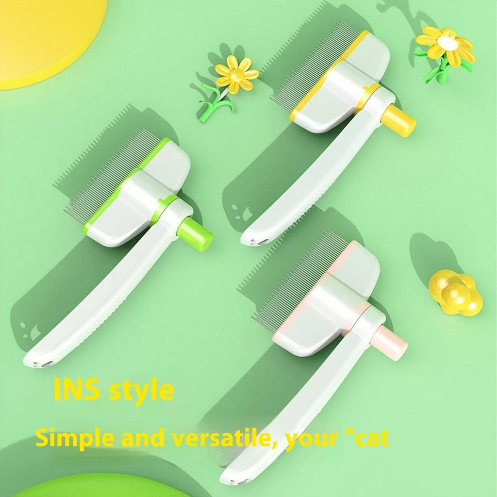 Plastic self-cleaning cat comb with floating teeth for removing loose hair from long-haired pets