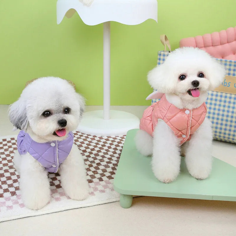 A pink or purple casual skirt for small dogs made from polyester with a thick cotton lining.