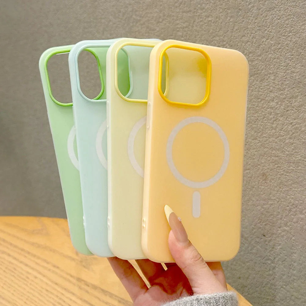 Fashion personality double-layer magnetic phone case for iPhone, frosted TPU finish, beige colour