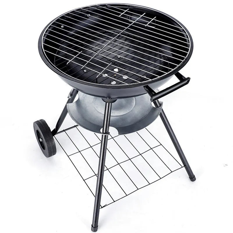 Portable iron barbecue oven with a 14-inch apple stove grill, modern minimalist design.