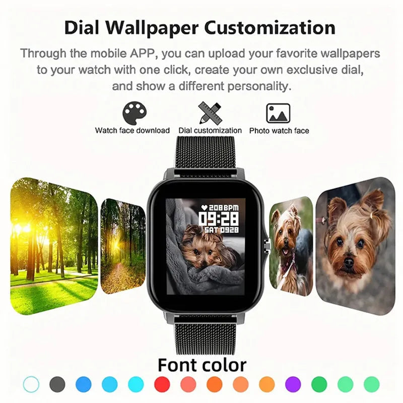Smart watch with a 1.44-inch colour touch screen and a silicone wrist strap, shown in a silver steel finish.
