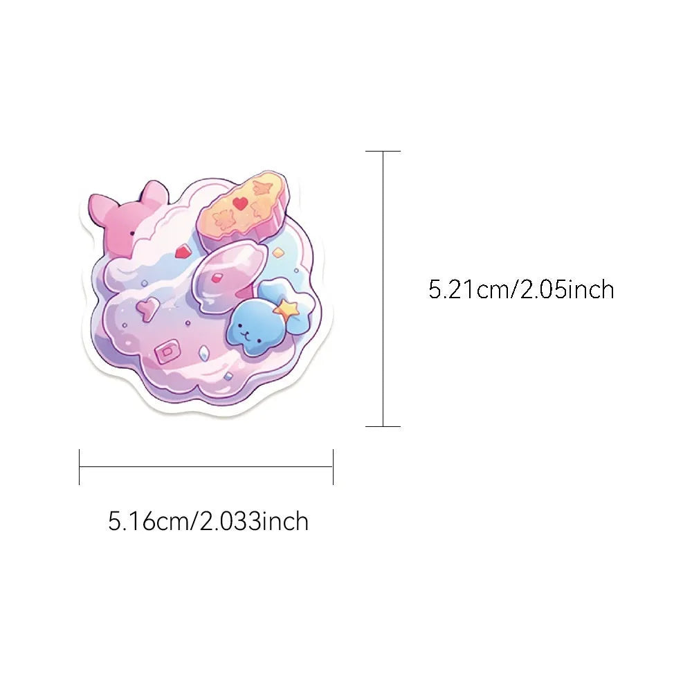 Pack of 50 sheets of fresh candy and small object design waterproof decorative stickers.