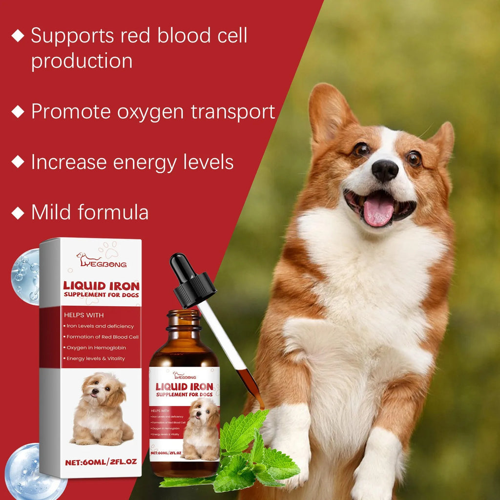 60ml pet dog syrup bottle with mint extract, purified water, and erythritol, measuring 3.3cm x 12cm