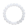 A white Hetian jade barrel bead bracelet showing three size options on a neutral background.