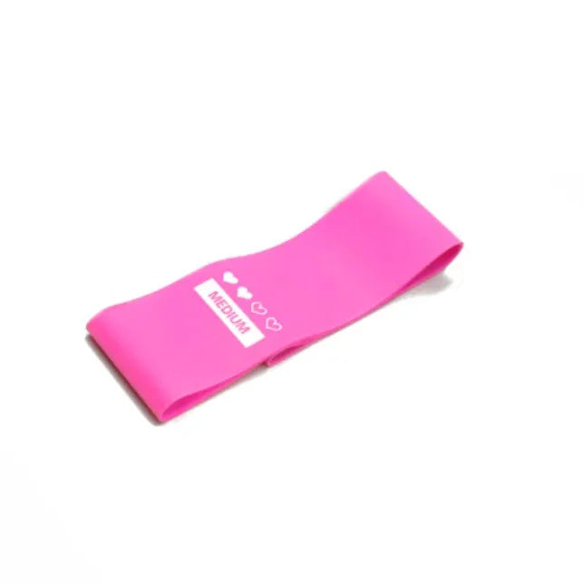 Set of 4 resistance bands in purple, pink, blue, and grey on a white background