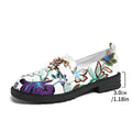 Plus size British style loafers with chunky heel, flower chain, and round toe in colour 01-3