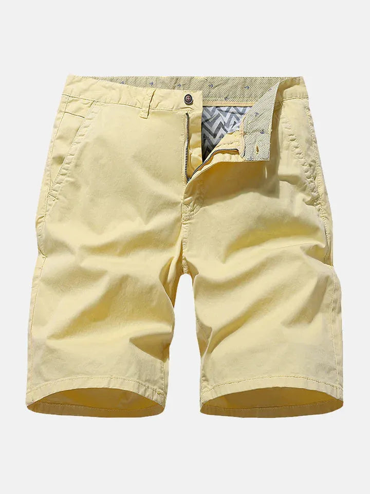 Men's blue denim loose fit casual shorts with elasticated waist and straight leg.