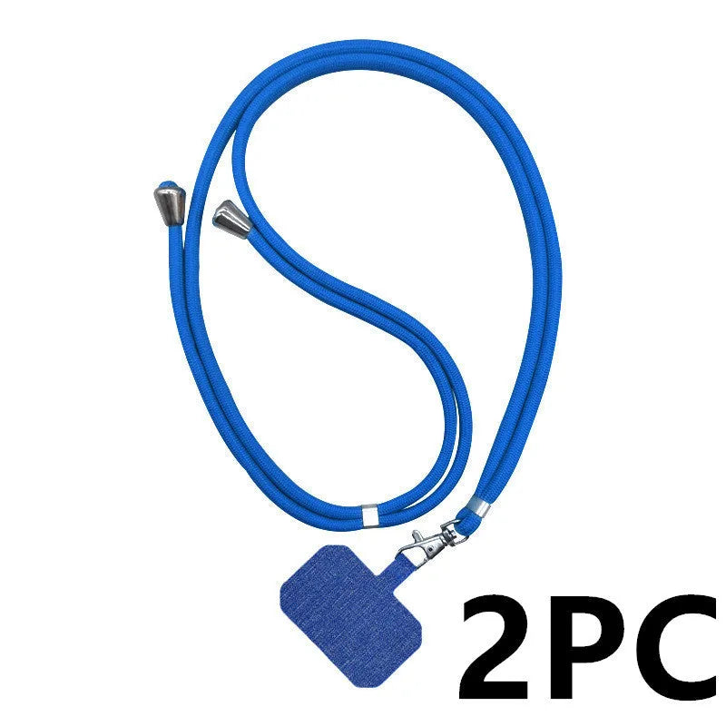 Universal card phone case lanyard in aramid fibre with electroplated carbon fibre skin, shown in multiple pure colours.