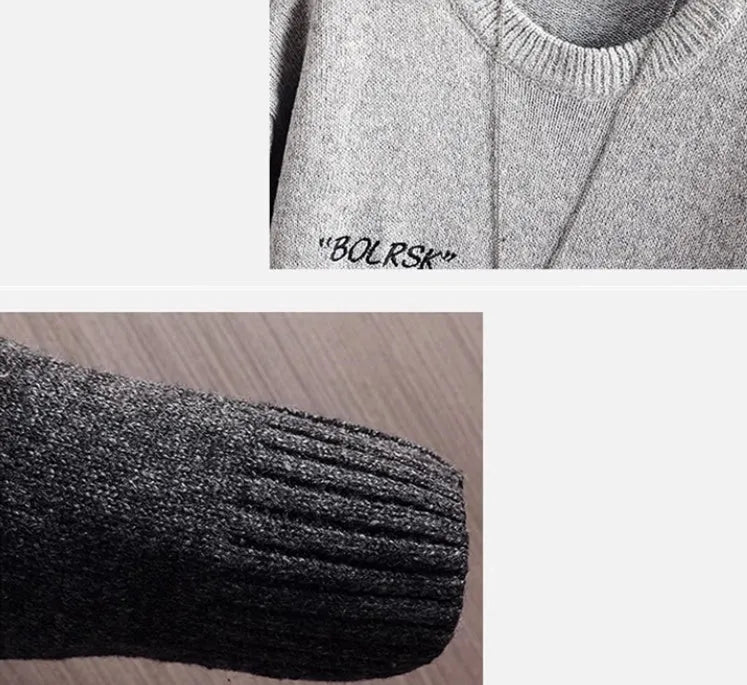 Fleece-lined thickened knitwear sweater in black, grey, and khaki colours, leisure-style polyester top