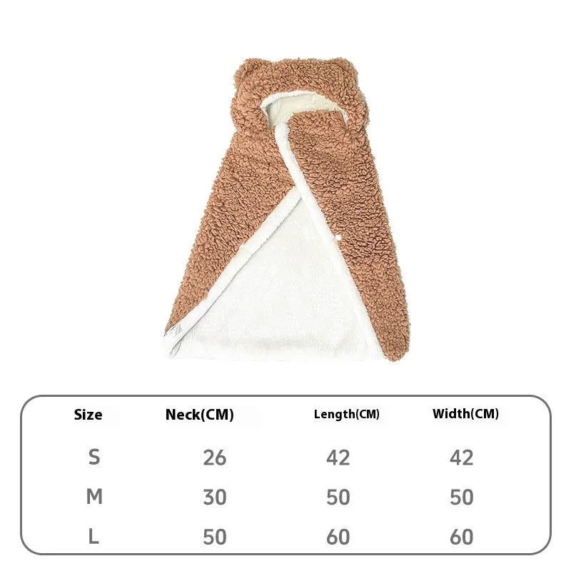 Cotton velvet bear cloak pet blanket in pink for cats and dogs, warm winter sleeping blanket with bear ears