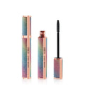 Black waterproof mascara product showing 4D long thick curling effect on lashes