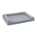 Light grey cloth dog kennel shelter with raised sides for a medium-sized dog