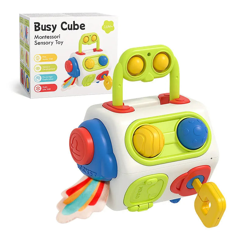 9 in 1 busy cube Montessori sensory toy for toddlers, eight-sided ball design, plastic educational fidget board