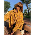 Original American dopamine yellow plaid loose fit casual shirt for men and women