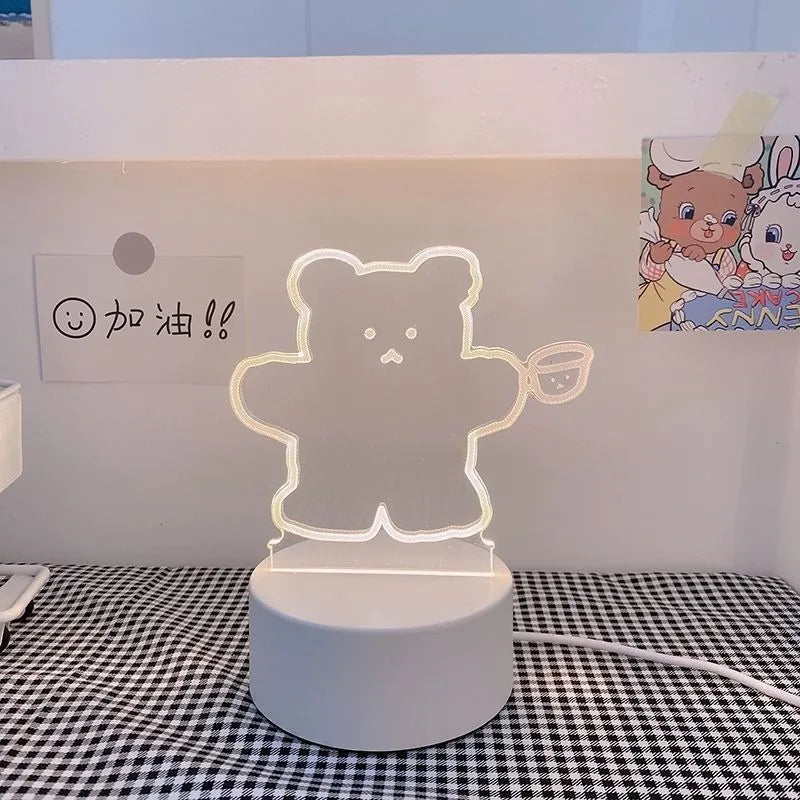 Cartoon bear shaped LED night light with acrylic cover and plastic base, sitting bear style