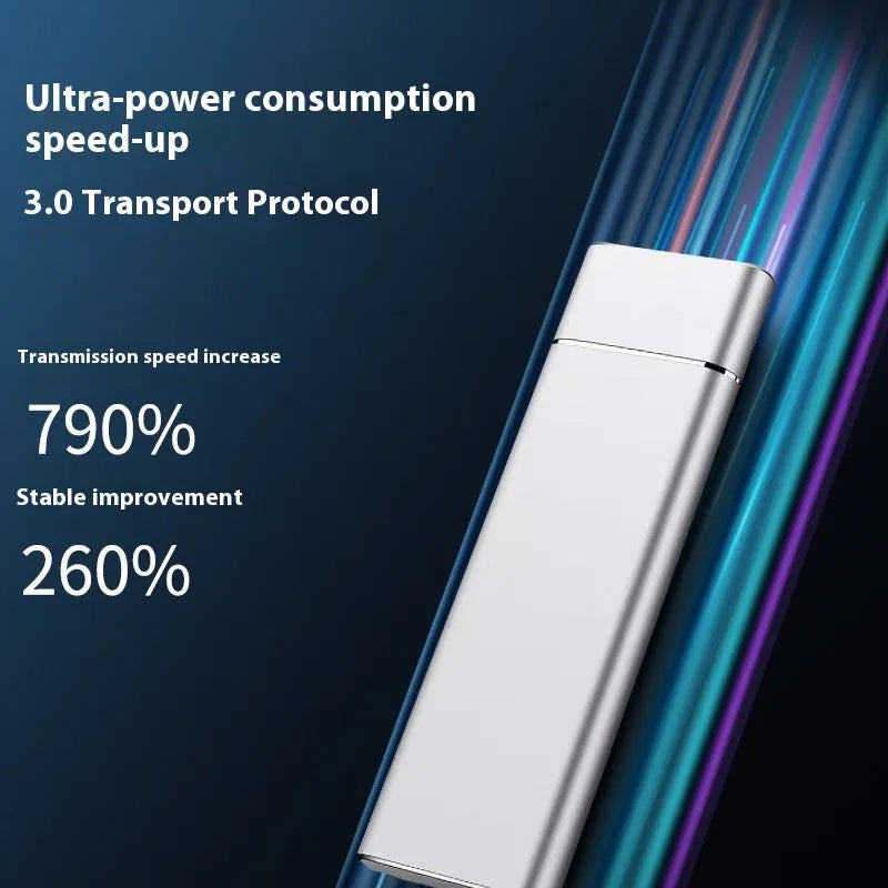 Sapphire blue portable solid state external hard drive with USB cable