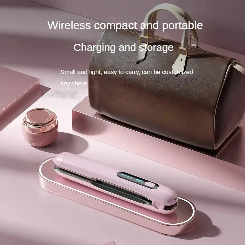 Wireless hair straightener flat iron in black with 28mm heating plate and LED temperature display