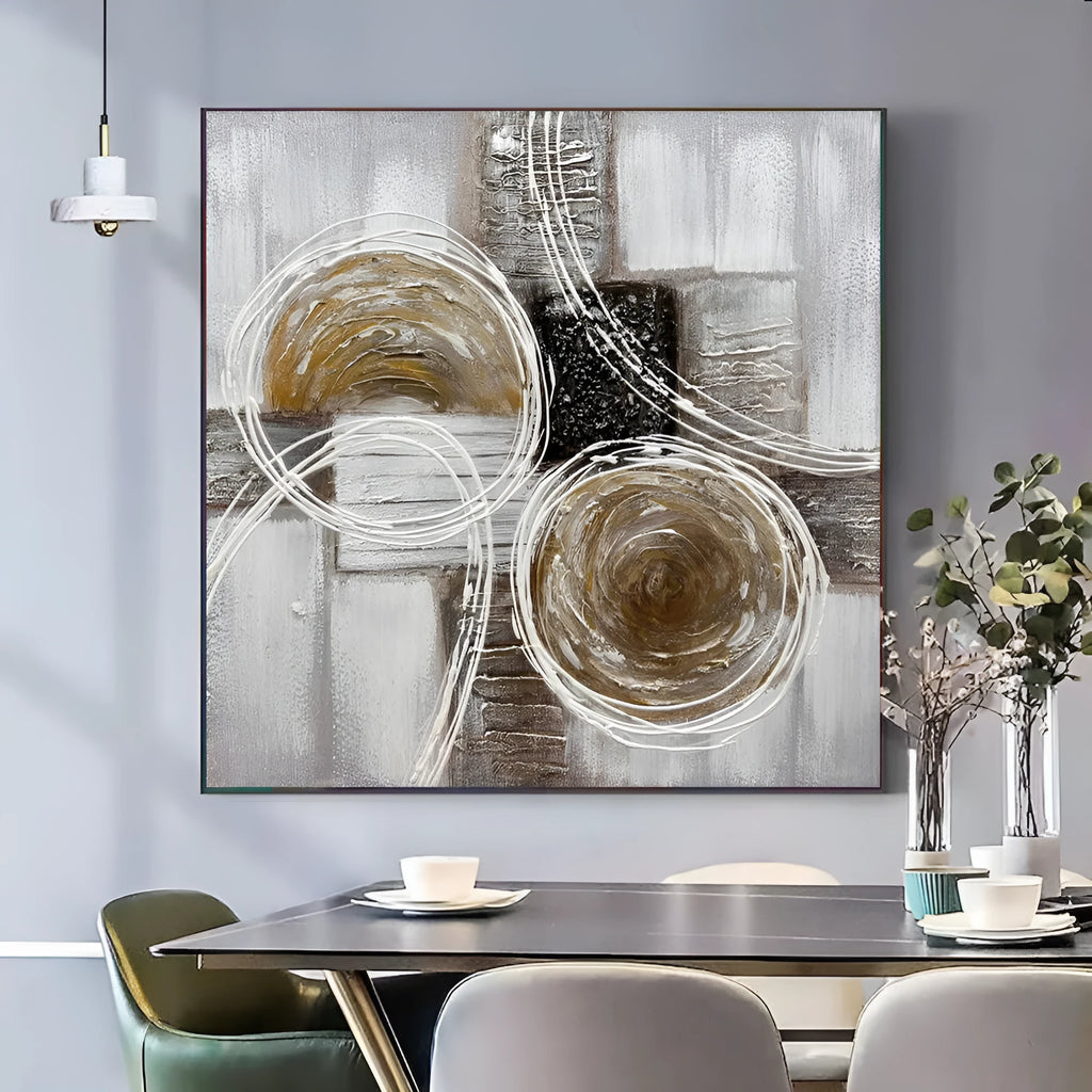 Modern brown and black thick oil texture abstract landscape handmade oil painting on square canvas for living room sofa back