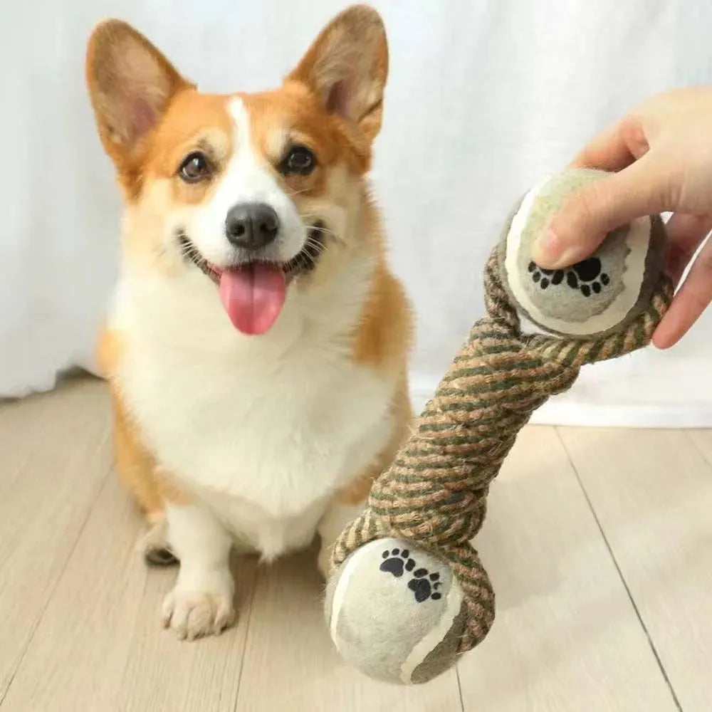 Grey cotton rope knot dog chew toy, 21cm x 6cm, 200g, for medium and large dogs