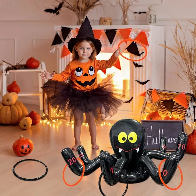 PVC inflatable throwing toy with octopus-shaped ferrule for Halloween games