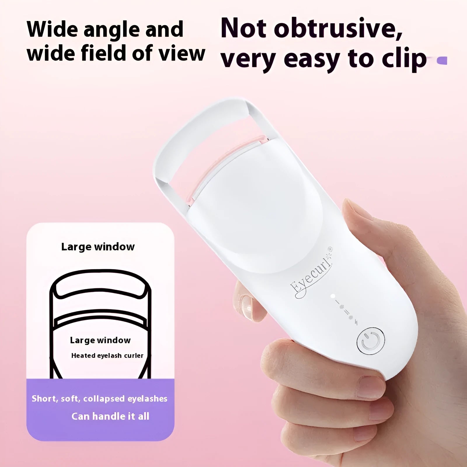 Electric heating eyelash curler with USB charging cable in cream white, pink, or apricot colours