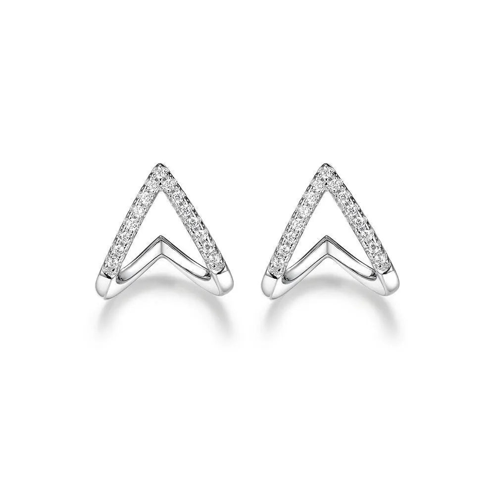 925 sterling silver geometric U-shaped smile earrings with diamond-embedded gang drill elements, four style options