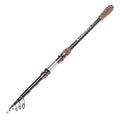 Flame carbon telescopic sea rod in collapsed and extended lengths, with carbon and aluminium alloy construction for shore and boat fishing.