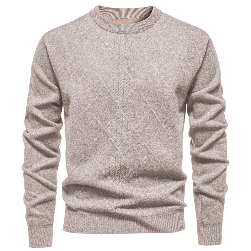 Fleece-lined thick round neck knitted undershirt for men in beige