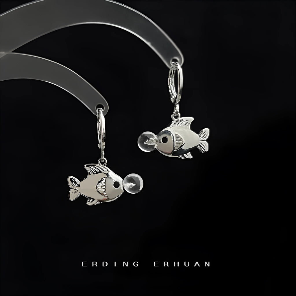 Bubble fish design copper earrings with goldfish animal modelling and electroplated finish