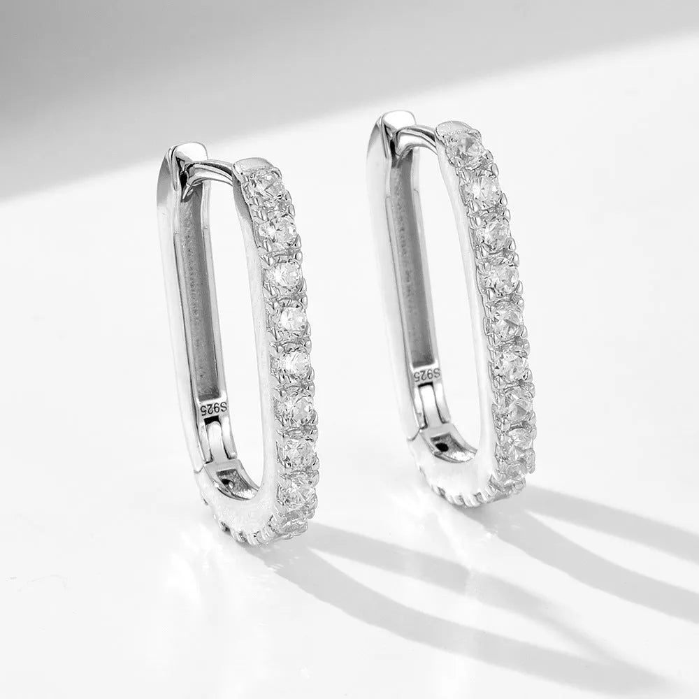 Sterling silver oval zircon geometric ear clip for women in white or yellow.