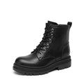 Women's flat lace up satin booties in black with over-the-knee sock length and lace-up front