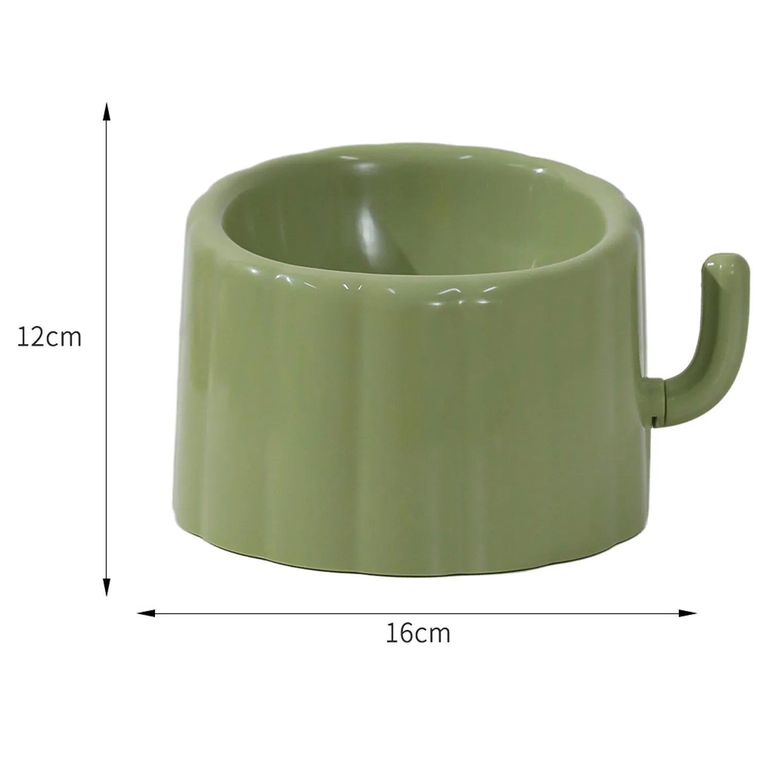 Solid green ceramic cat bowl with cactus pattern, high sides, and anti-slip rubber base ring.