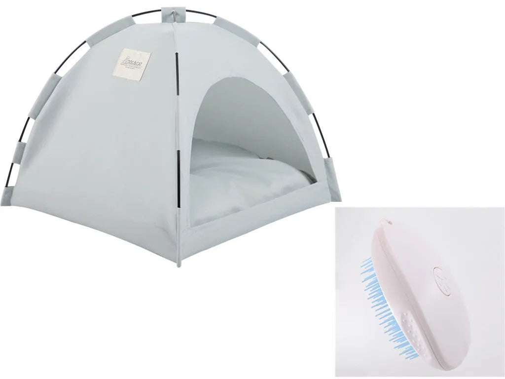 Cat tent dog bed with cushion, cooling mat, portable pet sofa in military green and turquoise gray