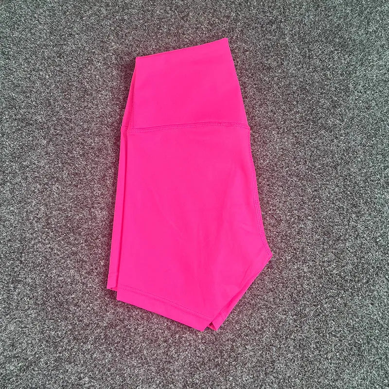 Ladies high-waist yoga shorts in breathable nylon fabric, shown in a colour option.
