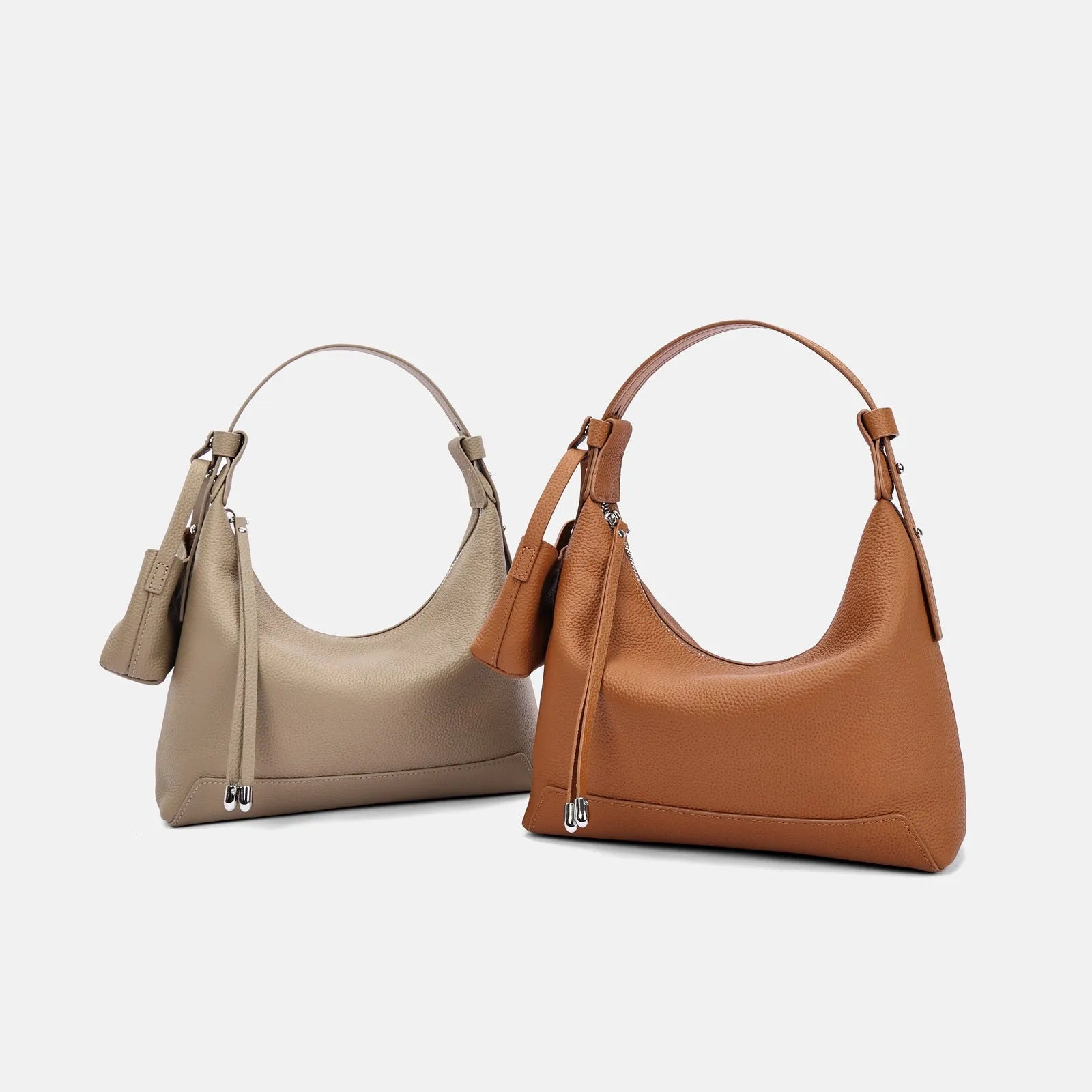 Genuine cowhide leather ladies shoulder bag in urban simplicity style with visible sewing thread